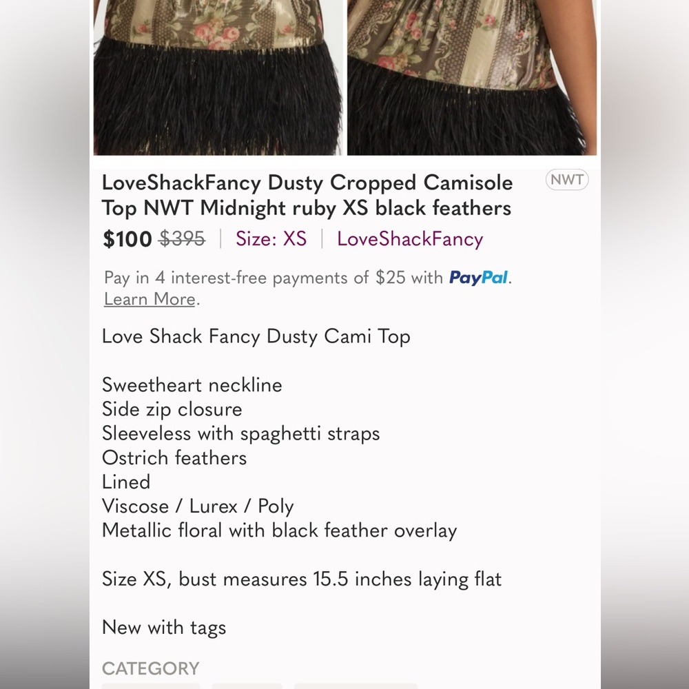 NWT ✨ Loveshackfancy dusty crop camisole top midnight ruby  black feathers - Picture 9 of 9